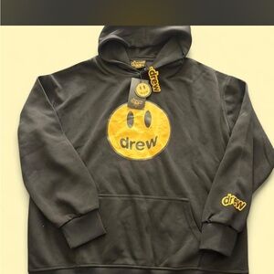 drew house Black Crewneck Sweatshirt with Yellow Smiley Logo